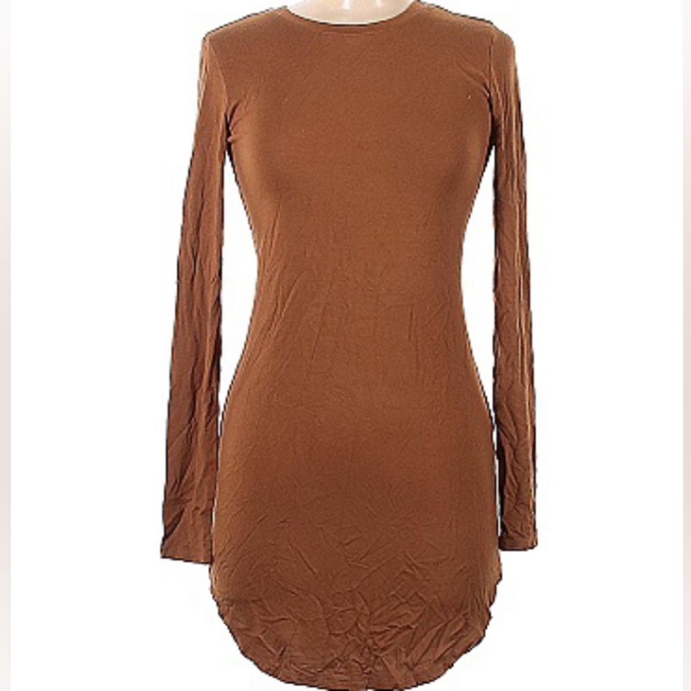 New Forever 21 Large brown/camel long sleeve curved hem short dress